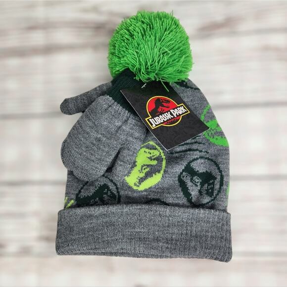 Toddler 2T-5T Boys/Girls Jurassic Park Licensed Knit Beanie Hat & Glove Set 2pc - Picture 1 of 3